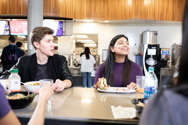 Students chatting in a UW dining hall