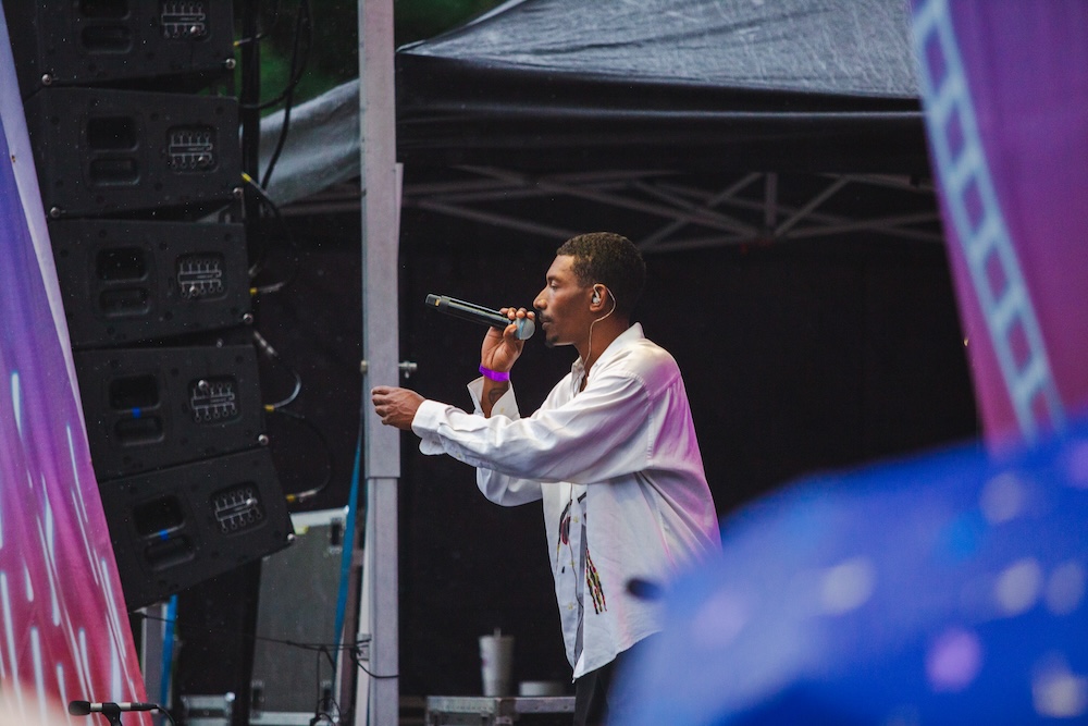 Image of someone signing with a mic on stage