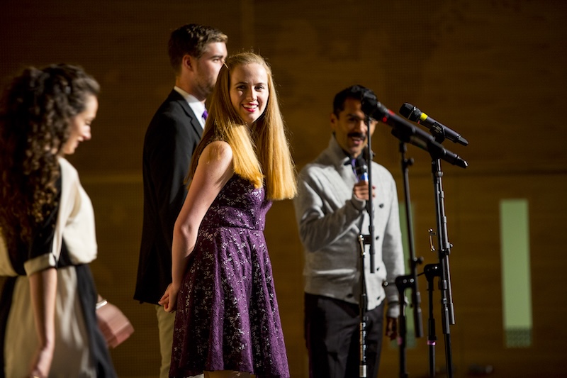 Students on a stage