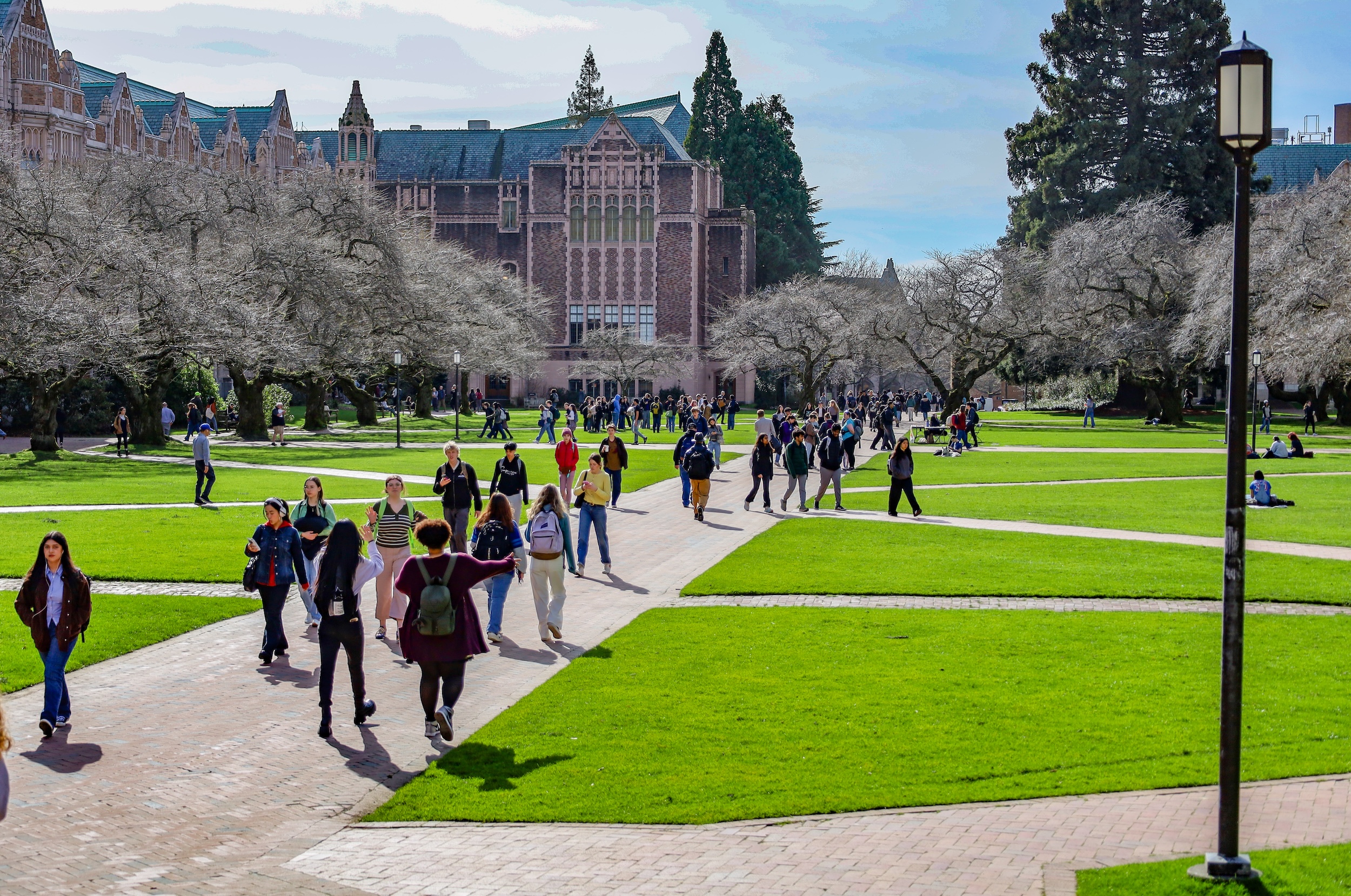 Students walking through the quad during passing period.